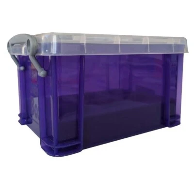 REALLY USEFUL BOXES 0.7lt REALLY USEFUL PLASTIC STORAGE BOX, PURPLE WITH CLEAR LID (SINGLE OR PK 20)