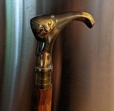 RARE Antique Cat Handle Victorian Inlaid Wooden Walking Cane Stick