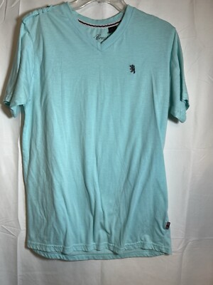 Lions Crest By English Laundry T-Shirt Tee Men's M V-neck Short Teal Blue Worn1x