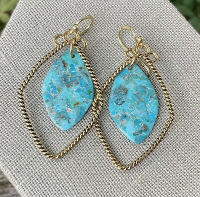Barse Brass Turquoise Dangle Drop Earrings