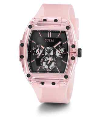 New Guess GW0203G11 Men's Phoenix 43mm Pink Black Dial Silicone Quartz Watch