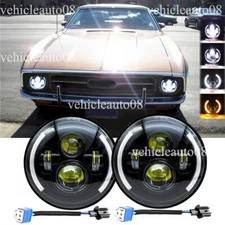 Fit Ford Mustang Grande 1964-1973 7" Round LED Headlights H4 Hi/Lo DRL Beam Lamp