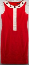 Nine West Women's Sleeveless Orange w/White Trim Sheath Dress Size 6