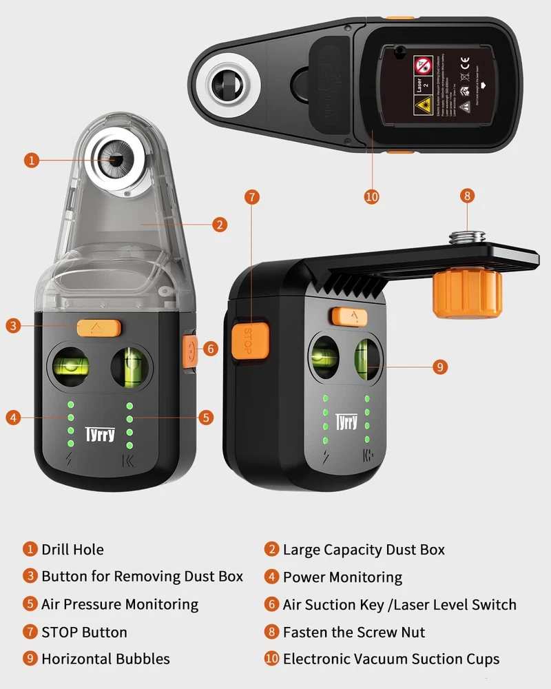 4-in-1 Self-Leveling Laser Tool with Drill Dust Collector and Wall Bracket