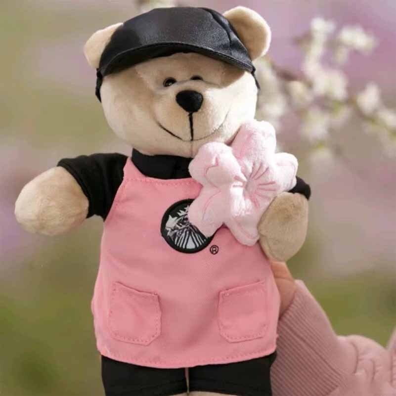 Starbucks 2026 cherry blossom pink bear plush toy pink apron doll