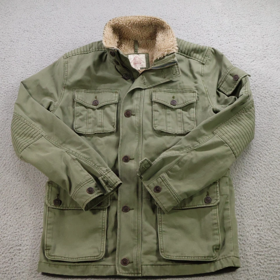 Abrigo Lucky Brand Hombre Pequeño Verde Northridge Parka Cremallera Completa Militar Forrado Sherpa Foto 2 de 4