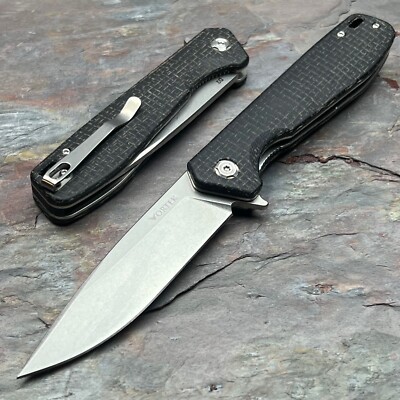 VORTEK CANYON Black Micarta D2 Ball Bearing Flipper Blade Folding Pocket Knife