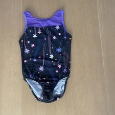 Women's Plum Practicewear Sz M Purple Black Shooting Stars Leotard USA Made