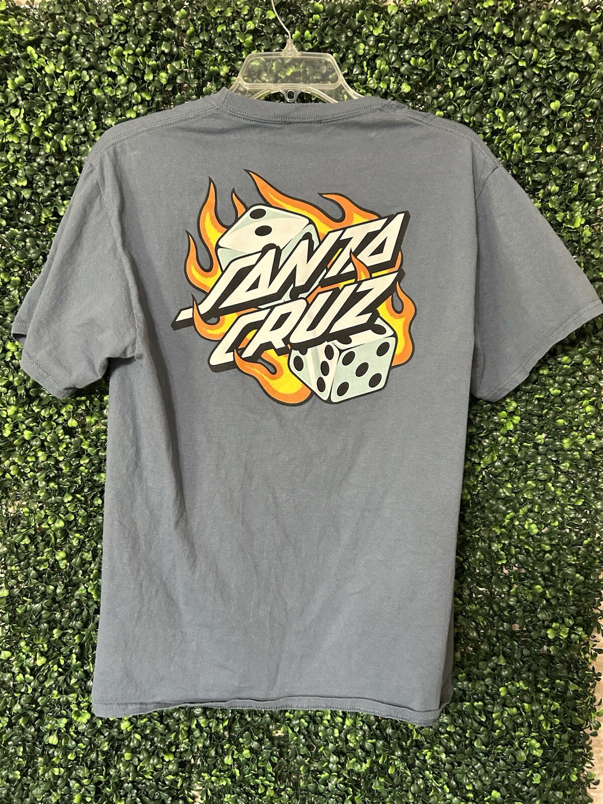 Mens Santa Cruz Graphic Dice Tee Size Medium Blue Skate Surf Fire