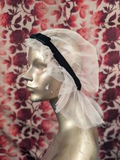 EDWARDIAN FINE NET BONNET W VELVET BAND  BOW TRIM 
