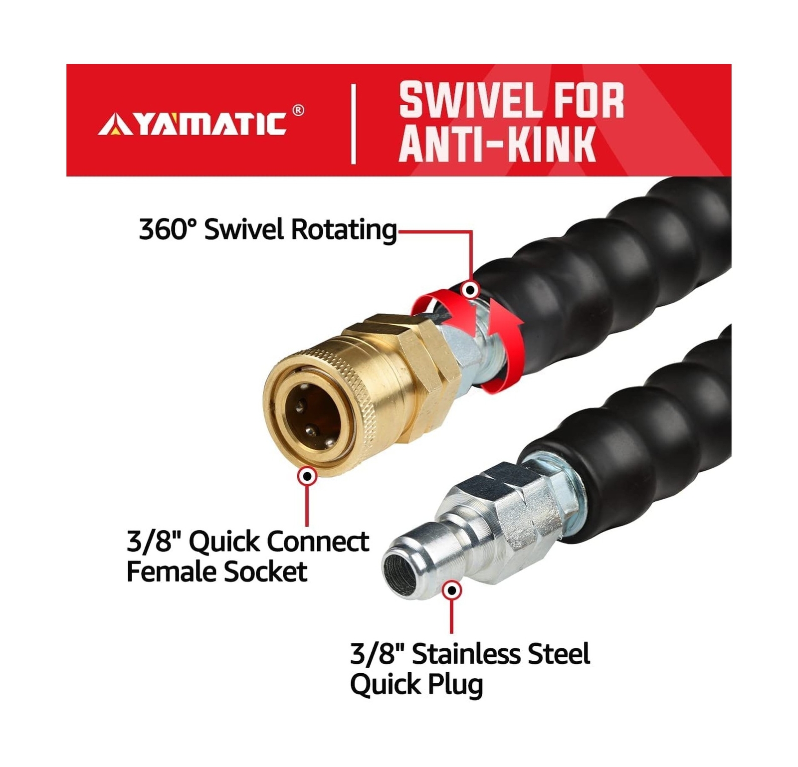 YAMATIC 3/8" Pressure Washer Hose 4000 PSI 50FT Hot Water Power Washer