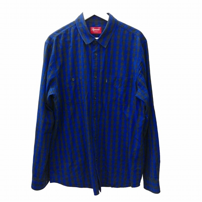 SUPREME Block Check Shirt Long Sleeve Black x Blue SizeXL Men