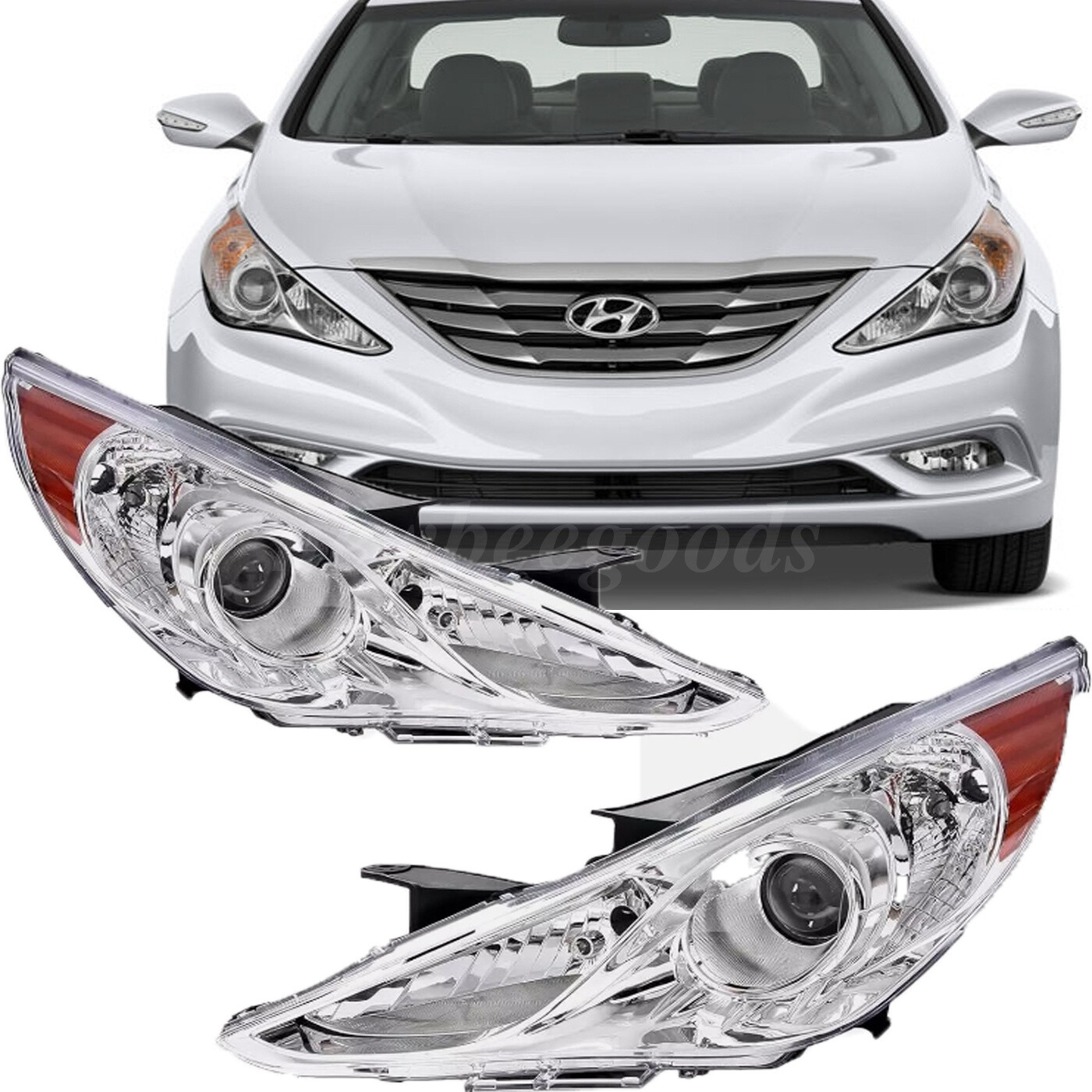 New For 2011 2012 2013 2014 Hyundai Sonata Projector Headlights Chrome Housing