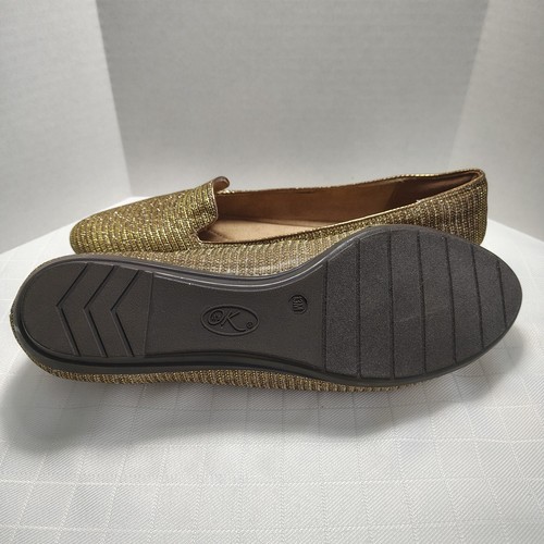 It's OK shoes Womens size 13M Gold flat loafer Sparkle Slip-on Flexible outsole - Picture 4 of 13