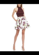 Two piece dress floral Wine/ivory Sz 3 pocket flare City Vibes Morp $95 Prom