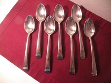 7 Lenox FEDERAL PLATINUM Place Oval Soup Spoons Glossy Stainless Steel 7 1/4"