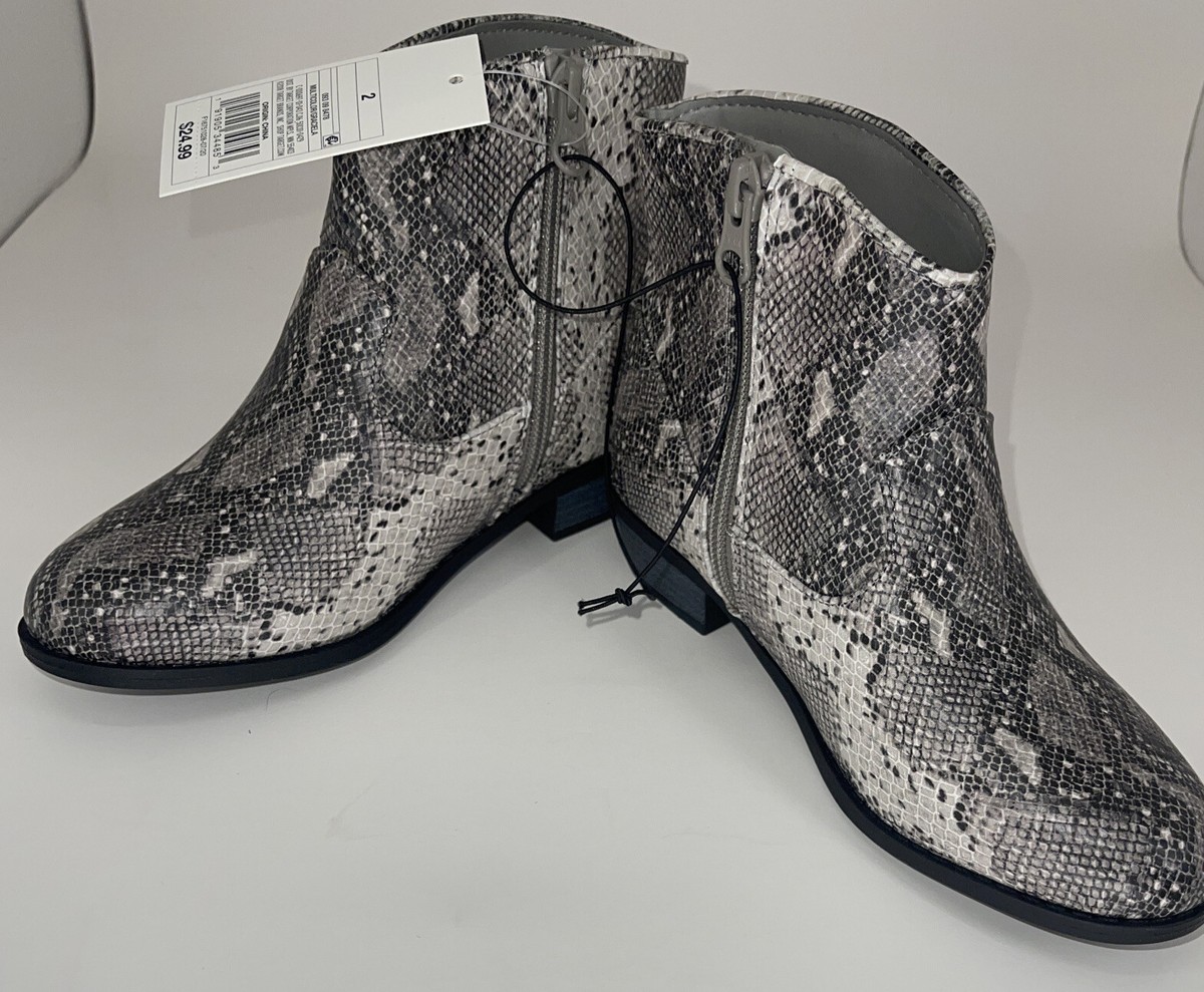 Cat & Jack Girls Graciela Snake Print Western Ankle Boots Size 2