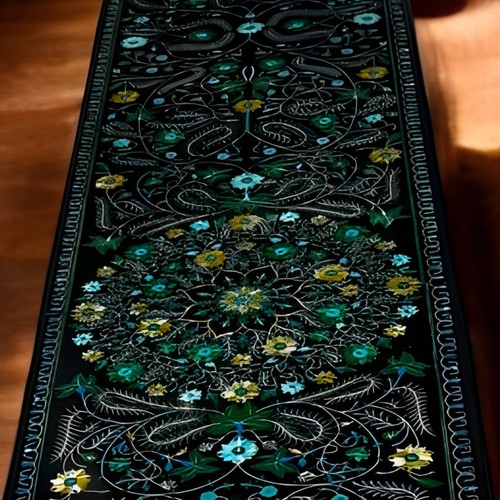 Custom 5'x2' Black Marble Dining Table Top | Handmade Semi-Precious Stone Inlay - Picture 6 of 9