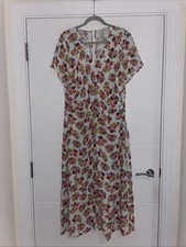 M&S White Colourful Floral Midaxi Dress Plus Size 16 Summer Ruched Light Pretty 