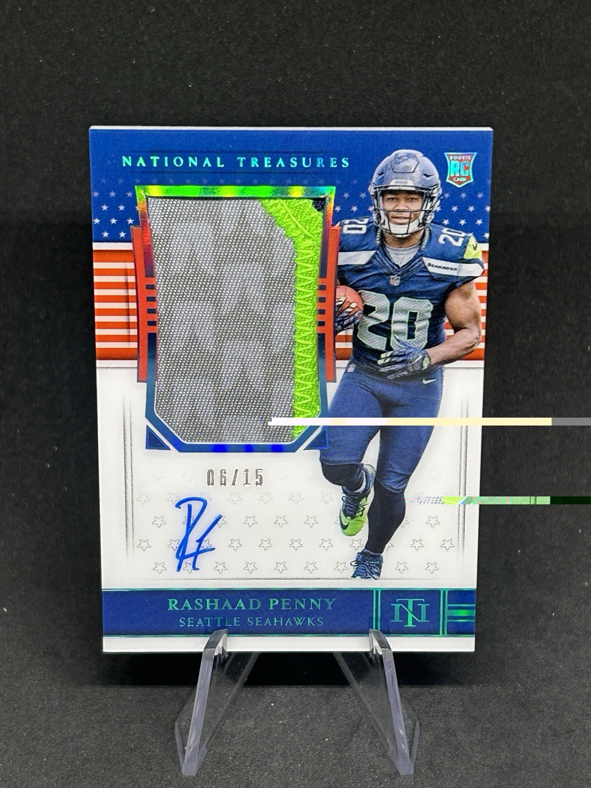 2018 Panini National Treasures Rashaad Penny Stars And Stripes RPA /15 RC #170