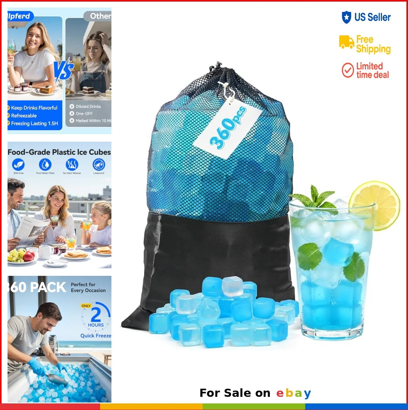 Reusable Ice Cubes 360 Pack BPA Free Plastic Drink Coolers Lunch Boxes Ice Packs