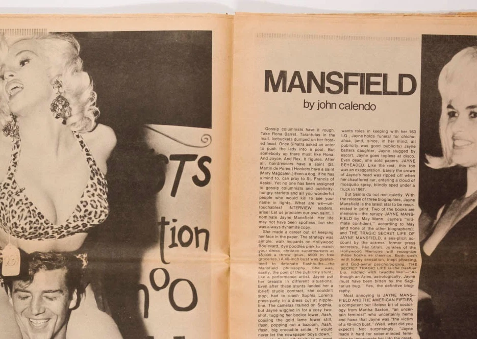 Jayne Mansfield ANTONIO LOPEZ Lagerfeld LEBOWITZ Interview magazine June 1975 US - Image 4 of 4