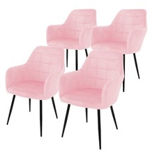 4x Chaise salle à manger cuisine en velours fauteuil siège rembourré rétro rose