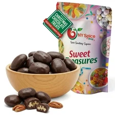 Premium Dark Chocolate Covered Pecans - Candy Sweet Treats, Gourmet Snacks - 1LB