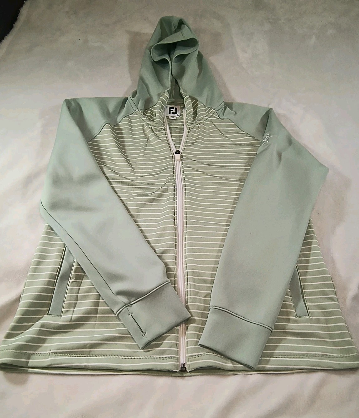 FootJoy FJ Women's Full Zip Golf Hoodie Sage Green Striped Jacket Size M...