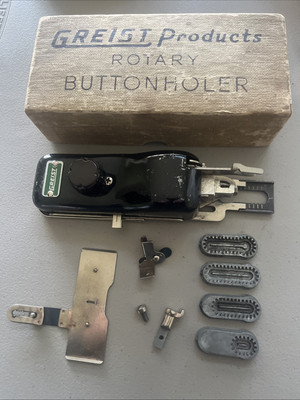 Greist Rotary Button Holder Vintage Boxed with Attachments Retro Sewing Machine
