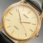 Vintage 1996 N MINT Seiko 8J41-6100 Gold Plated Linen 31mm Qz Mens Watch JAPAN