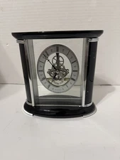 Excelsior Skeleton Mantle Desk Clock Black Silver Mid Century Modern Rare!