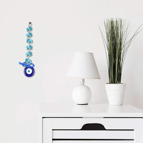 ︶Blue Evil Eye Elephant Tassel Wall Hanging Pendant Amulet Blessing Decor - Picture 6 of 8