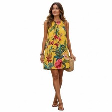 Farm Rio Resort Birds of Paradise Floral Tropical Tunic Mini Dress Size Small