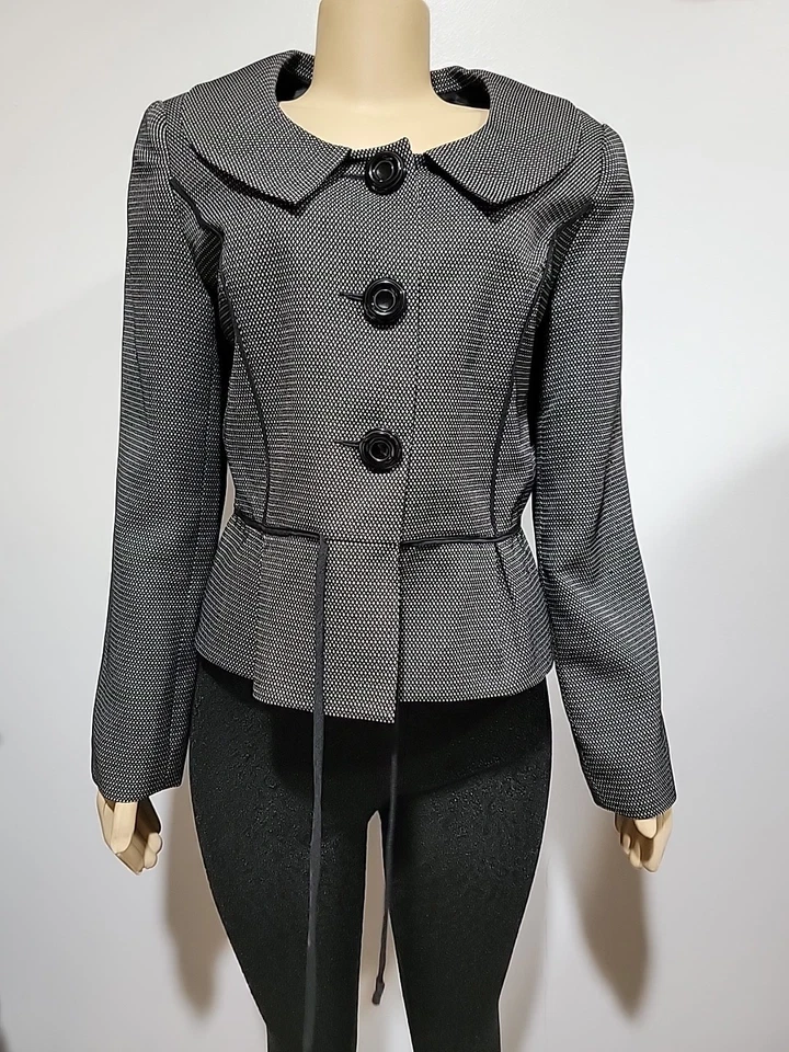 Chaqueta Blazer Giorgio Sant Angelo Para Mujer Talla 12 Negra Peplum Abotonada #R3 Foto 2 de 4