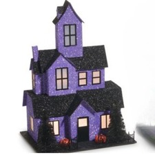 RAZ Imports Halloween Lighted Purple Paper Haunted House 4519109