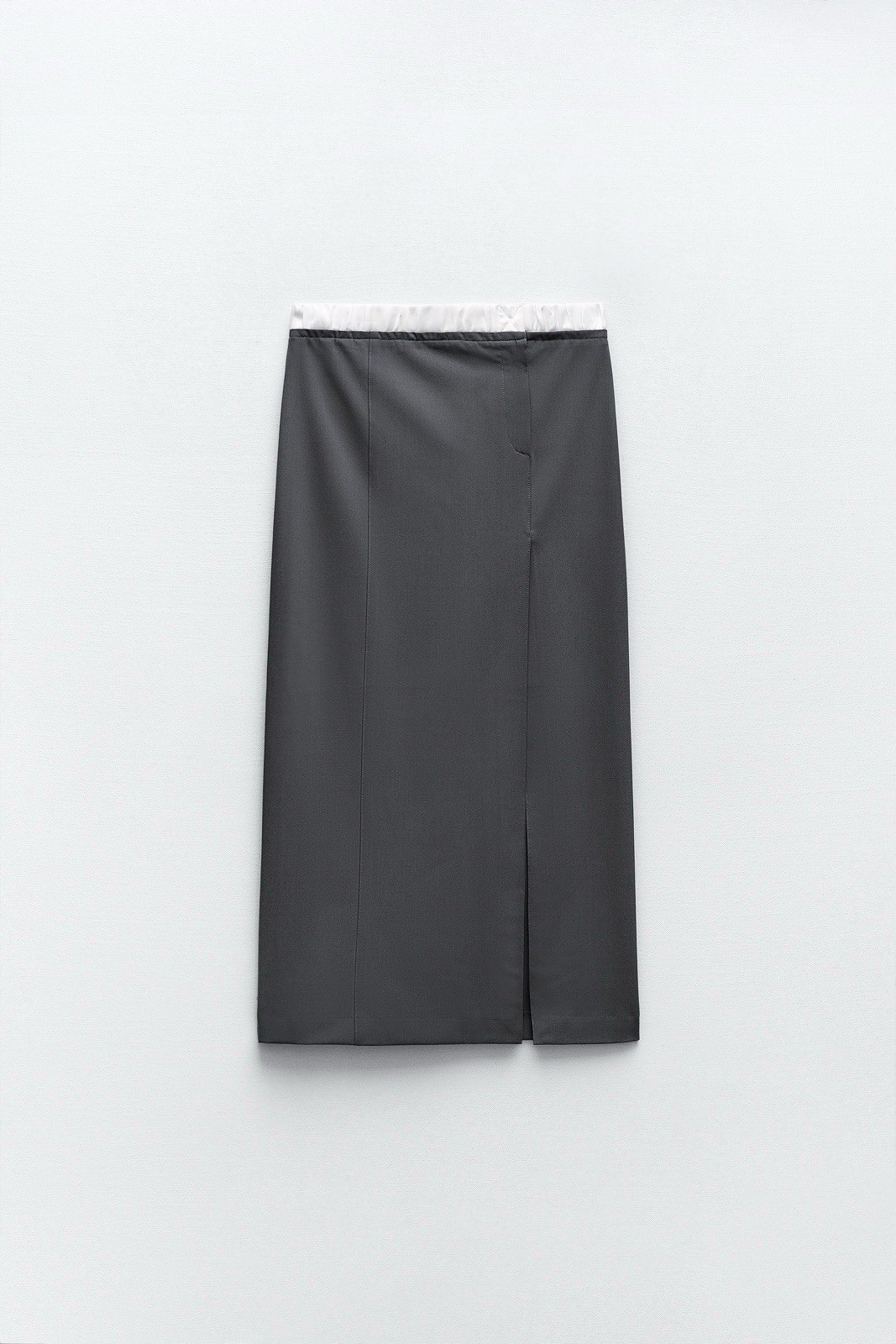 NWOT ZARA Contrasting Boxer Waist Grey Midi Skirt Sz M image 4