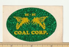 Vintage Be-Be Coal Corp Green Glitter Bee Mining Sticker Decal Yellow Oval