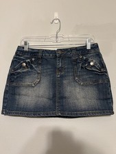 Zana Di Blue Jean Denim Mini Skirt Size 9 Distressed Pockets Faded Y2K Style