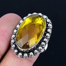 Pretty Citrine Gemstone Handmade 925 Sterling Silver Jewelry Ring Size 8
