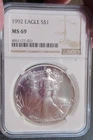 1992 American Silver Eagle 1 oz .999 MS 69 NGC US #4961177-021