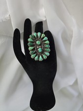 Old Pawn GREEN TURQUOISE CLUSTER RING Native American Sterling Silver Sz 9