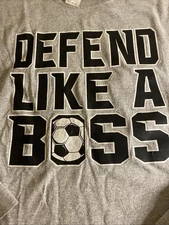 Gildan Ultra Cotton Med Long Sleeve “Defend Like Boss” Shirt Soccer (G3)