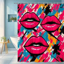 Colorful Pink Lip Shower Curtain for Fun Bathroom Decor