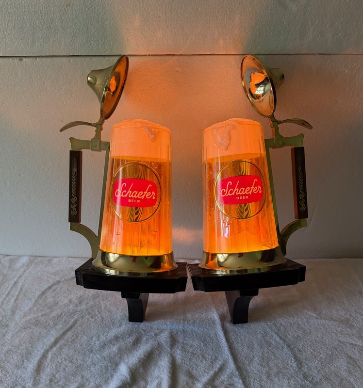 Beautiful Matching Pair 1960's-1970's Schaefer Beer Lighting w/ Animated Bubbles