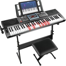 61 Key Keyboard Piano for Beginners w/Stand Bench, Dual Power Mode, Lighted K...