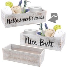 Bathroom Decor Box 2 Pack, Hello Sweet Cheeks Nice Butt on 2 Sides, Wooden Ba...