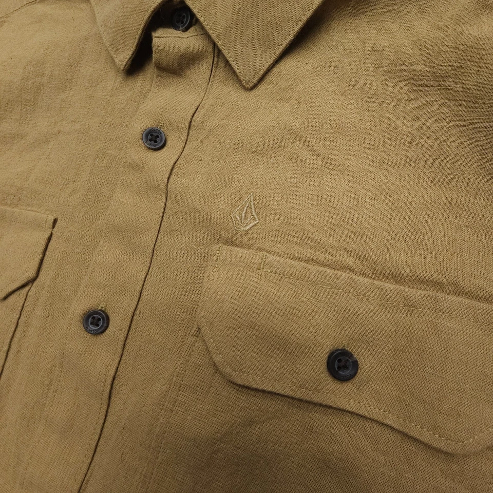Volcom Classic Fit Button Up Mens Medium Brown Cotton Linen Woven Surf Skate - Image 4 of 4