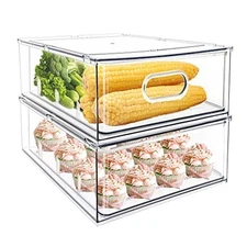 MineSign 2Pack Stackable Fridge Drawers Pull-Out Bins Divided Produce Saver C...