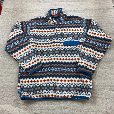 Patagonia Synchilla Snap T Cliff Underwater Aztec Fleece Jacket L White 25450